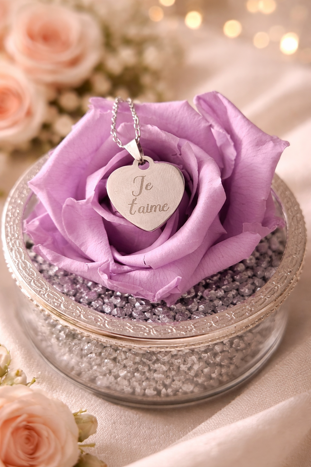 Collier Cœur Personnalisable “Je t’aime” en Acier Inoxydable