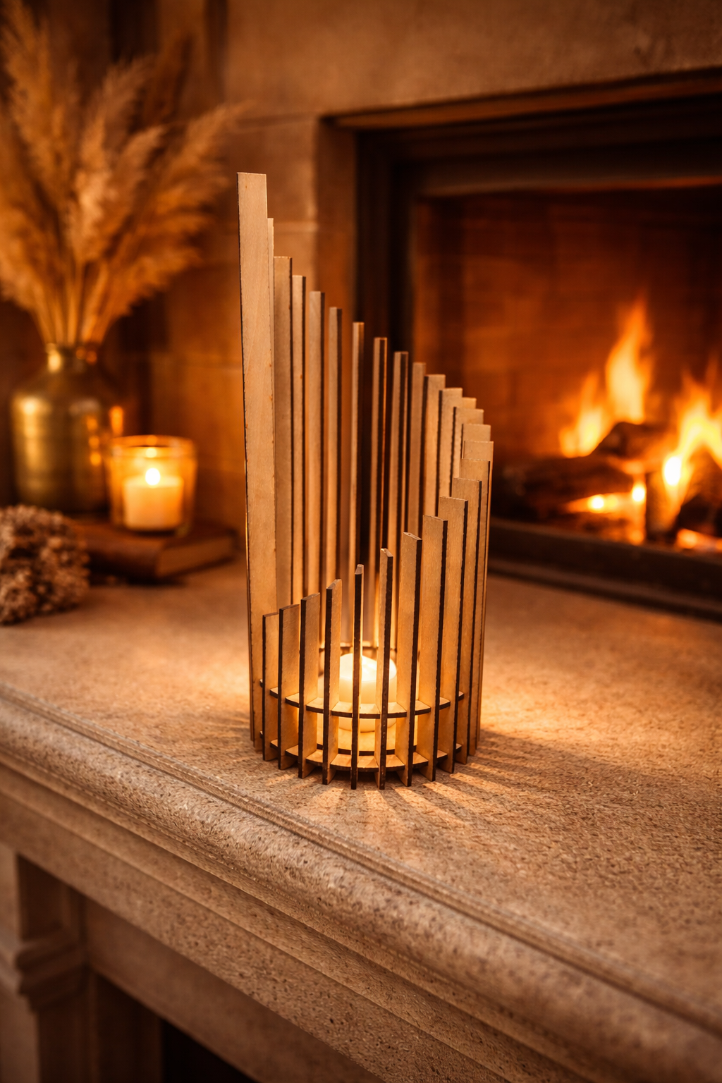 Photophore en bois design – Ambiance cosy & élégante grand format
