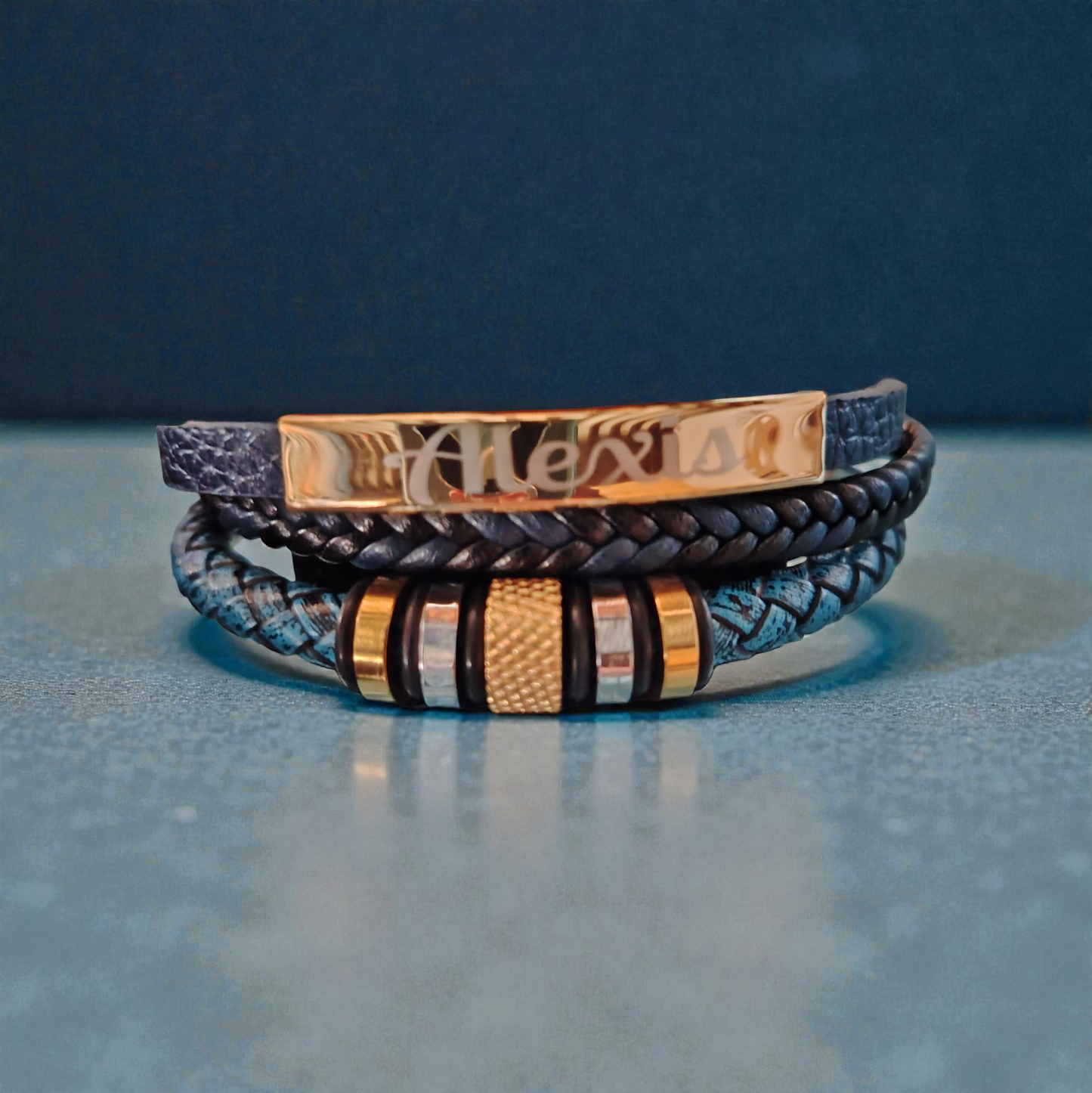 Bracelet Homme Personnalisé en Cuir & Acier – Gravure Prénom