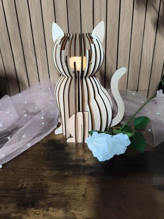 Photophore Chat en Bois – Décoration Lumineuse Artisanale | BVcrea