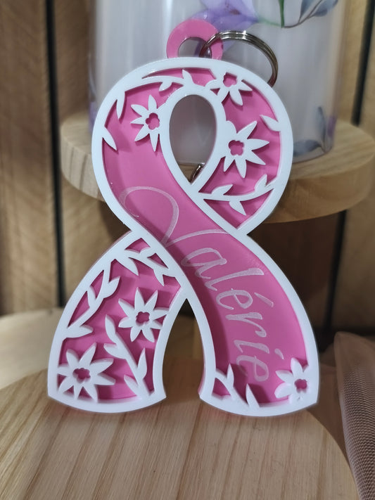 Porte-clés Ruban Rose personnalisé avec prénom - Ruban d'Espoir / Bvcréa