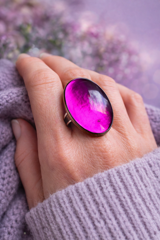 Bague en bois personnalisée – Finition résine UV brillante & effet holographique 💎