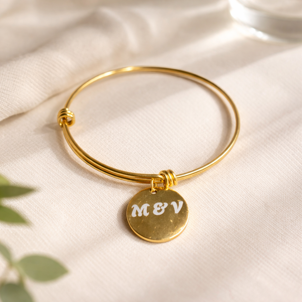 Bracelet personnalisé gravé – Prénom, symbole & message (acier inoxydable)