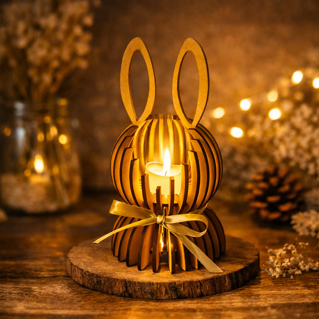 Photophore bois lapin – déco cosy & chaleureuse