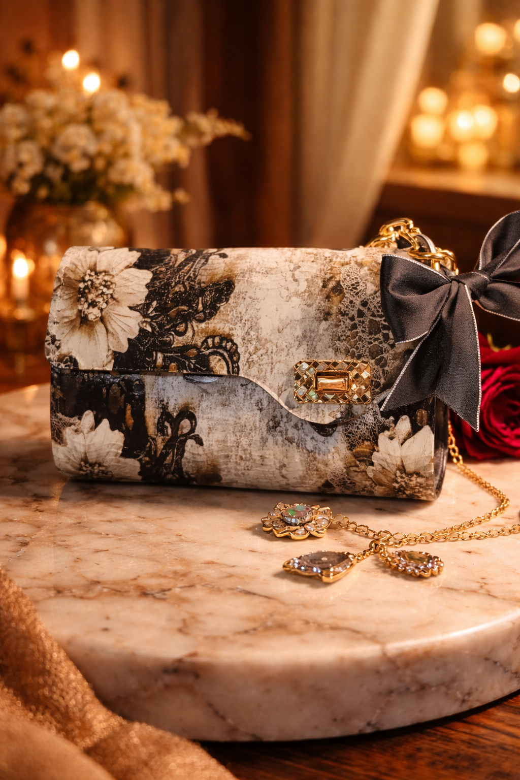 Sac en bois personnalisé floral – Pochette artisanale chic avec impression DTF & finition vernie