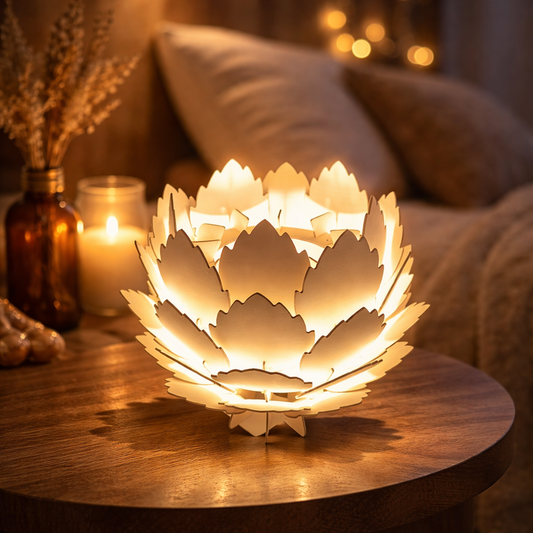 Lampe bois design lotus – ambiance cosy & chaleureuse