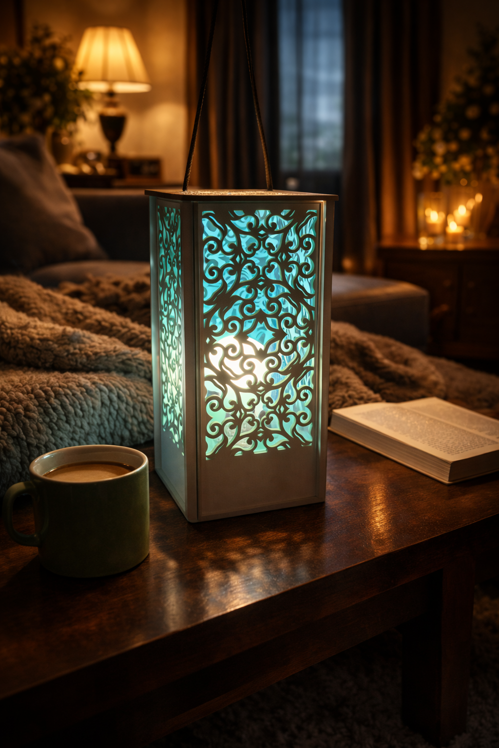 Lampe de chevet bois découpé au laser – lumière personnalisable & ambiance cosy