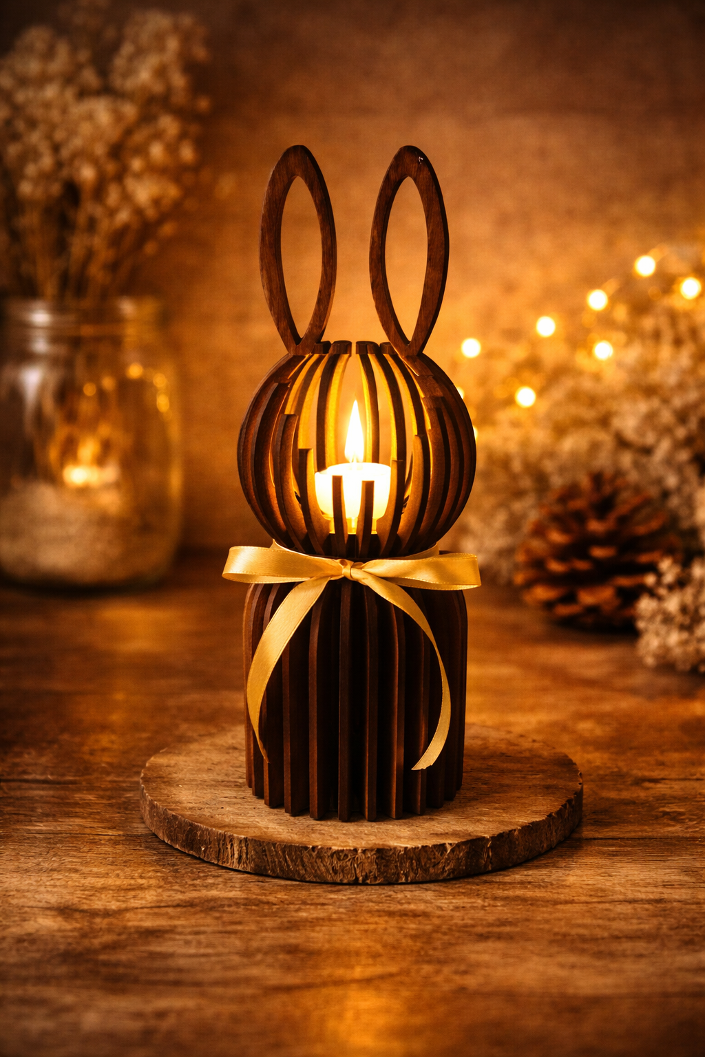 Photophore bois lapin – déco cosy & chaleureuse