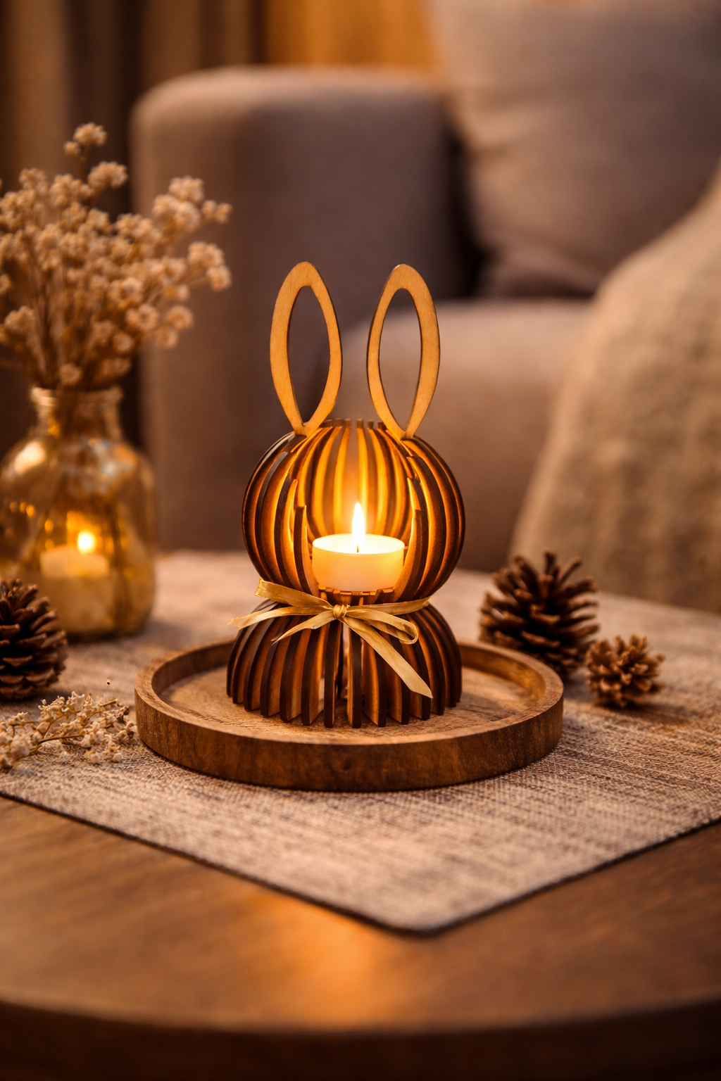 Photophore bois lapin – déco cosy & chaleureuse