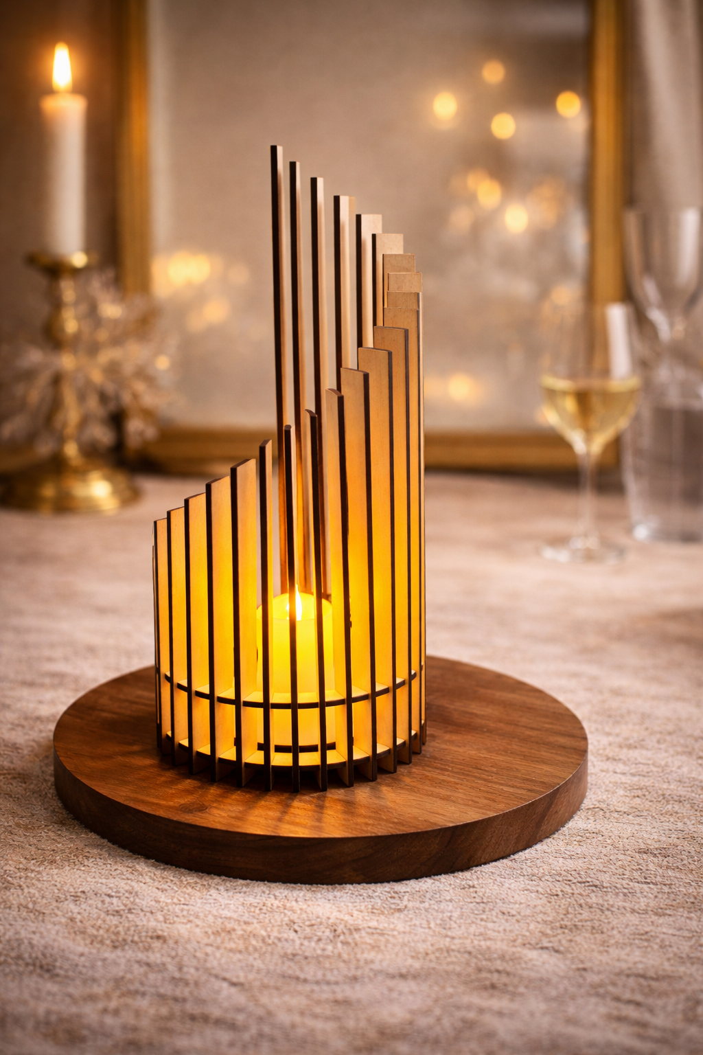 Photophore en bois design – Ambiance cosy & élégante petit format