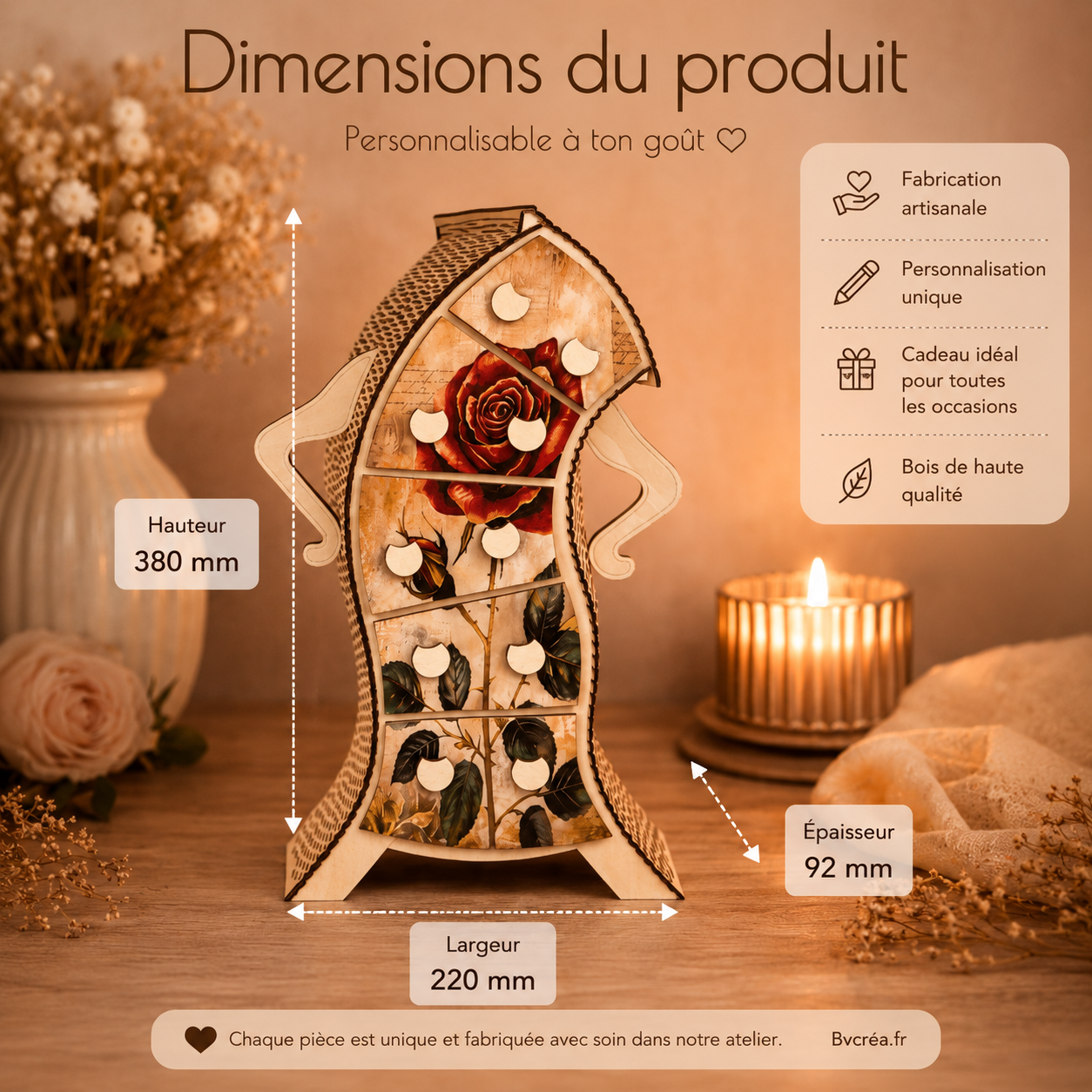 Rose Éternelle personnalisée en bois – Cadeau romantique unique ❤️