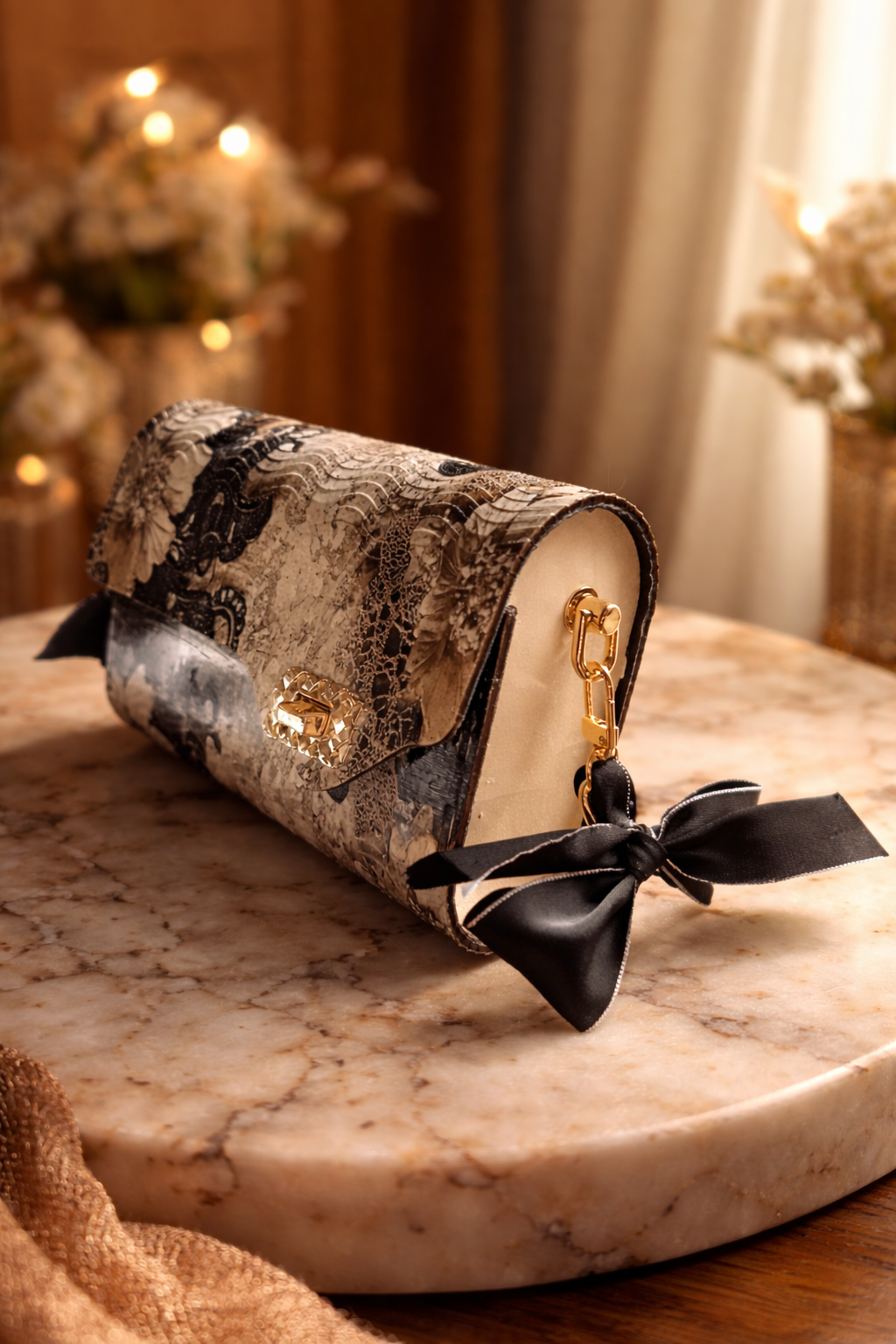 Sac en bois personnalisé floral – Pochette artisanale chic avec impression DTF & finition vernie