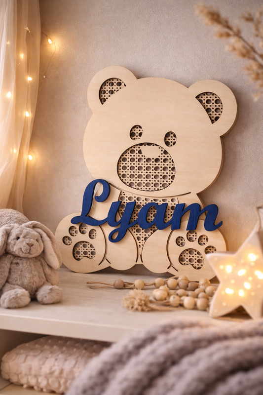 🧸 Plaque Prénom Ours Personnalisée en Bois – Décoration Chambre Enfant