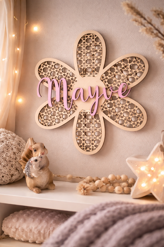 🌸 Plaque Prénom Personnalisée en Bois – Décoration Murale Enfant