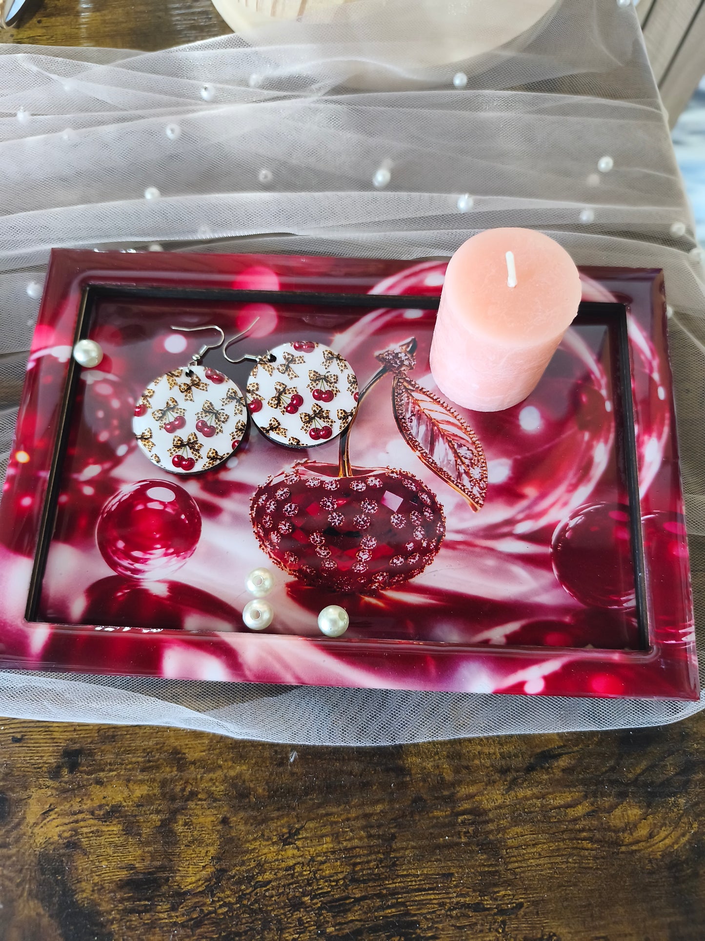 🌸 Vide-Poche en Bois Personnalisé – Impression DTF & Résine Brillante