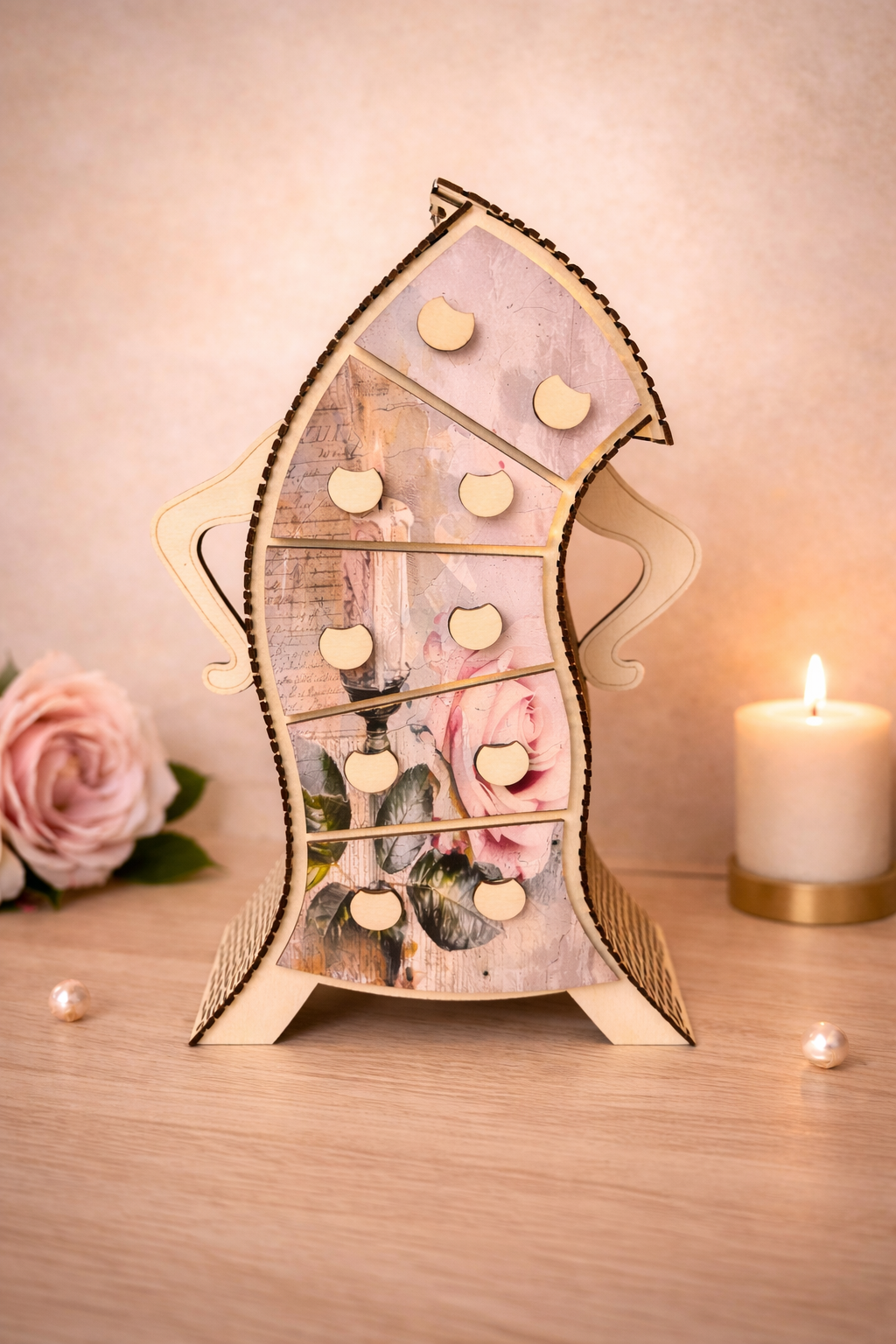 Écrin Rose Éternelle – Boîte à bijoux personnalisée en bois