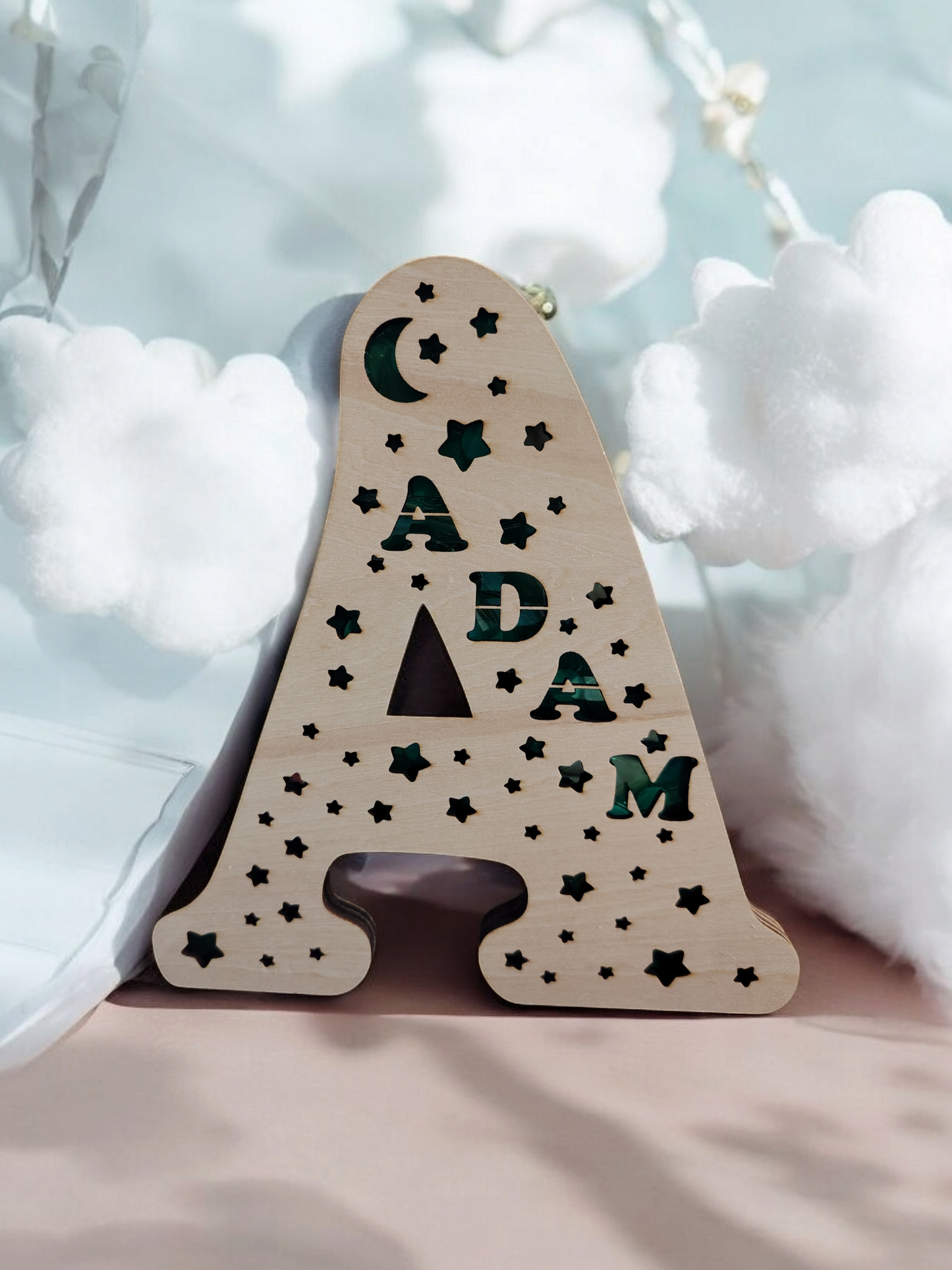 Veilleuse Prénom LED en Bois – Lettre Personnalisée Décoration Chambre Enfant