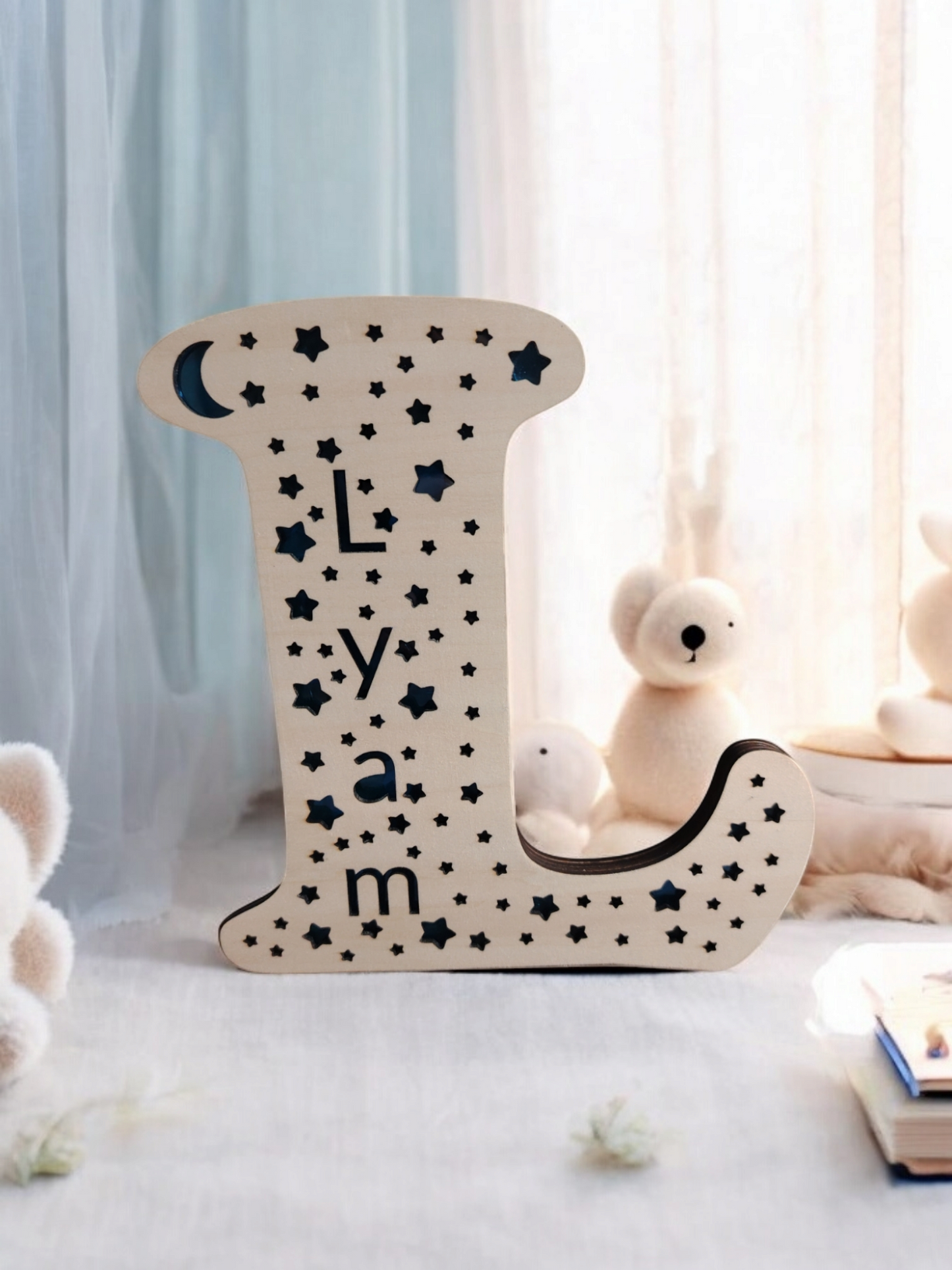 Veilleuse Prénom LED en Bois – Lettre Personnalisée Décoration Chambre Enfant