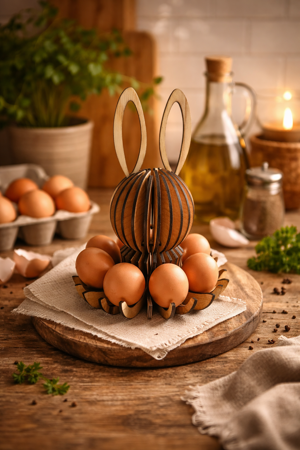 Porte-œufs lapin en bois – Support décoratif 8 à 16 oeufs