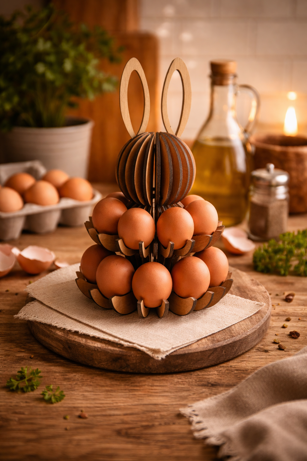 Porte-œufs lapin en bois – Support décoratif 8 à 16 oeufs