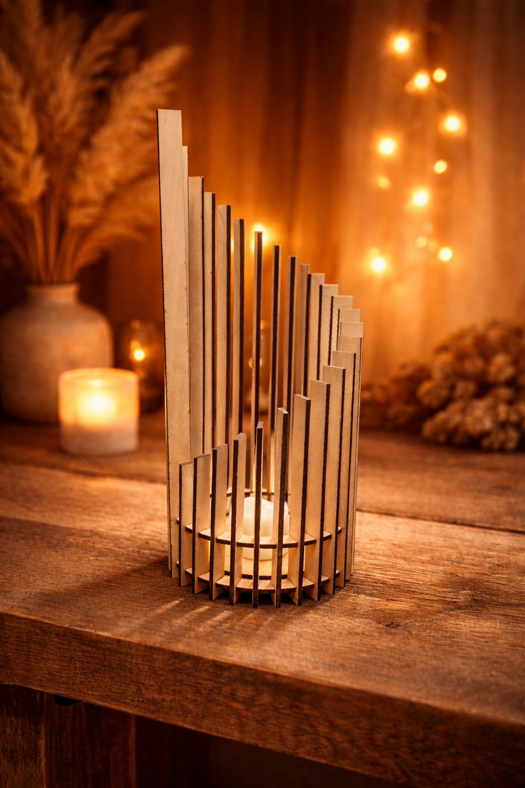 Photophore en bois design – Ambiance cosy & élégante grand format